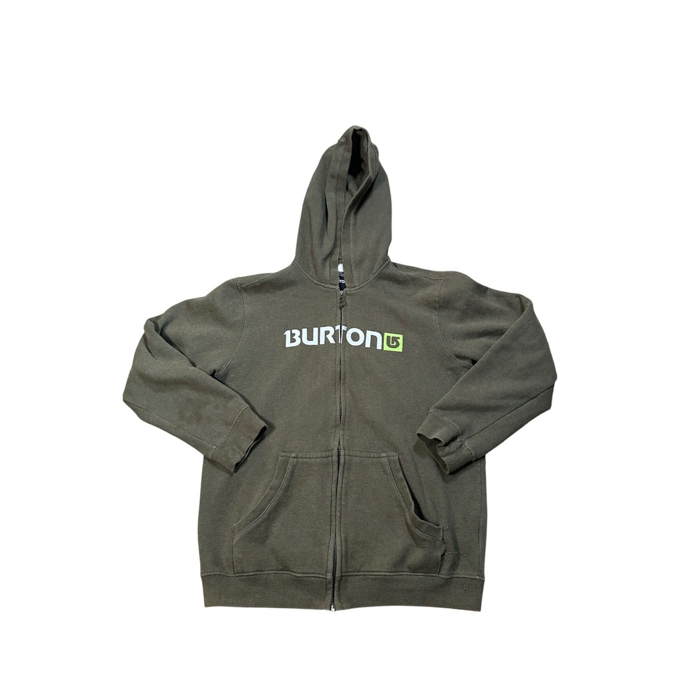 Burton Kids XL 18 Full‎ Zip Hoodie Olive Green Logo Fleece Sweatshirt